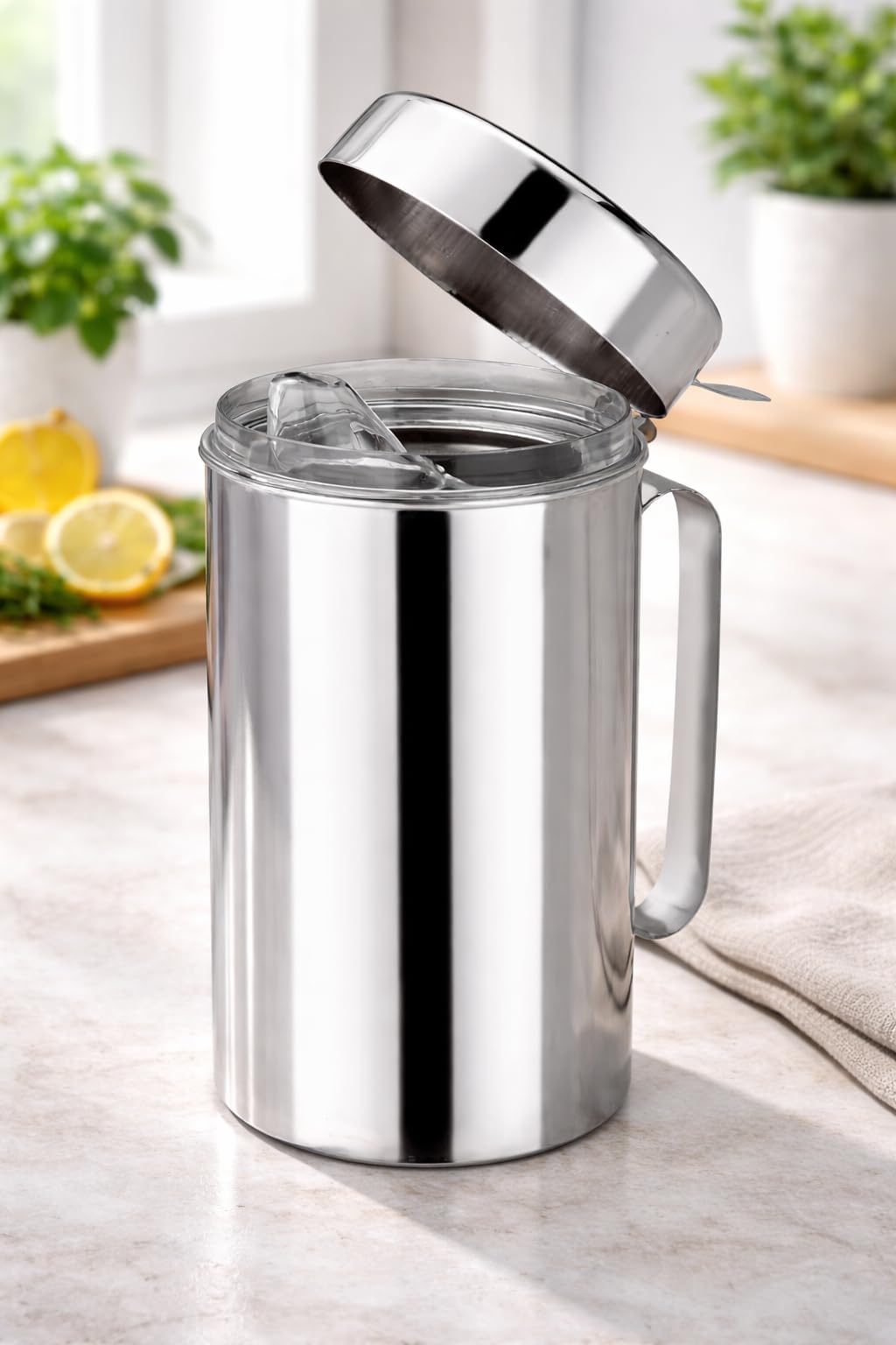 Atrock Oil Dispenser 1Litre Steel Stainless Nozzel Bottle Container Kitchen 1000Ml Pot Leak Proof Jar For & Vinegar (Set Of 1), Silver