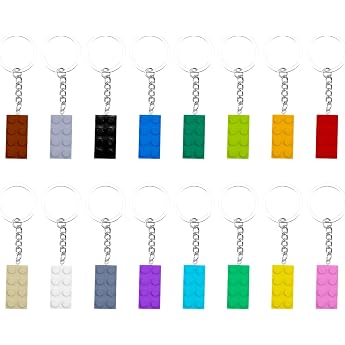 HstiaLving Pack of 16 Key Ring Building Blocks, Bricks Colourful Key Ring Made of Plastic Building Blocks Key Ring Set Adult 