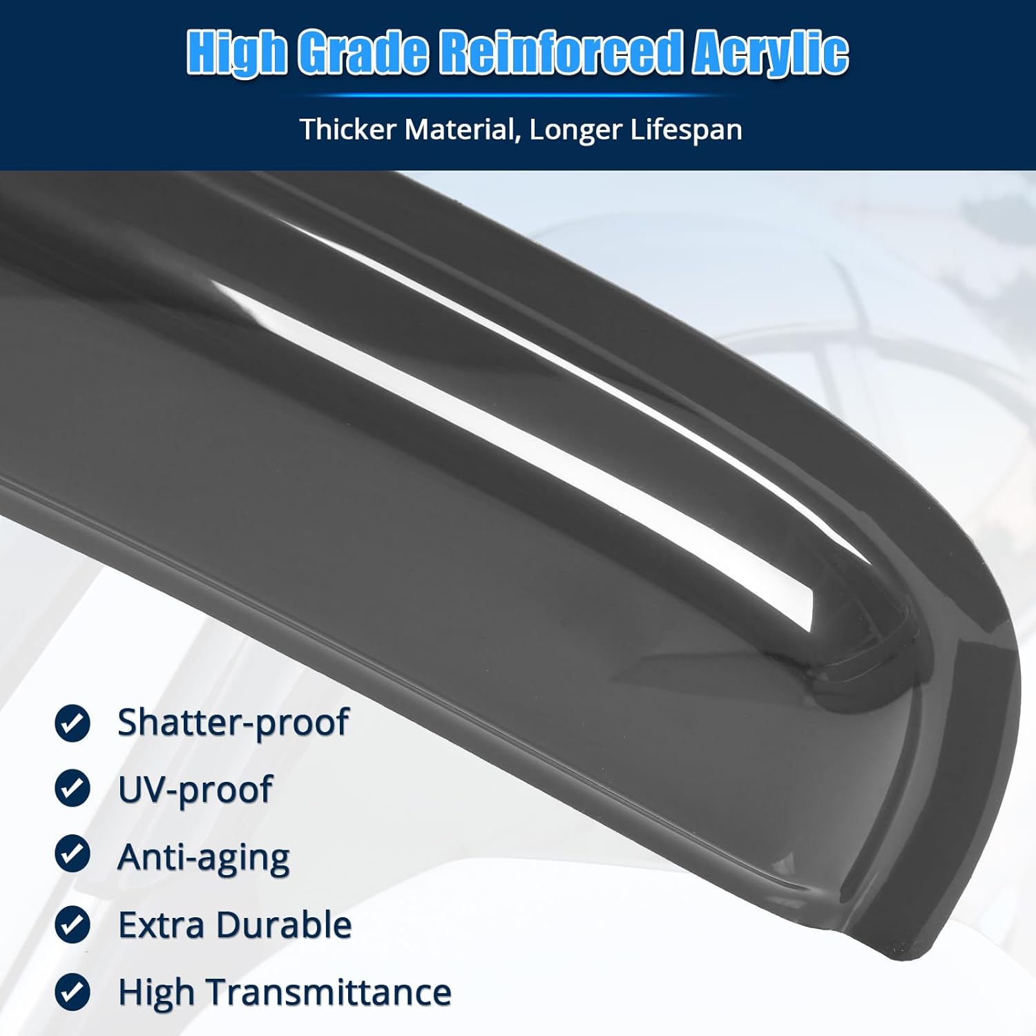 FREEMOTOR802 Tape-on Car Window Deflectors Fits 1997-2004 Dodge Dakota Standard Cab (Regular Cab), Rain Guards Side Window Visors Wind Deflectors Vent Visors Slim Style Smoke Tinted Acrylic 2 PCS