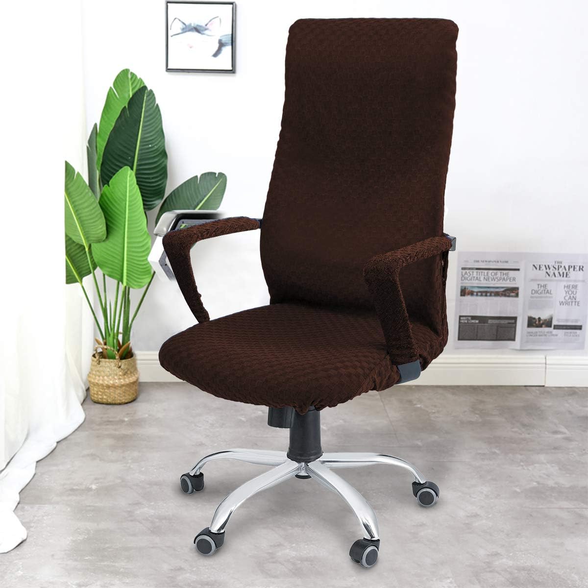 🔥 Flash Sale CAVEEN Office Chair Covers - Jacquard Computer Office Chair Cover Stretch Washable Universal Rotating Boss Chair Seat Protector with Armrest Slipcover, Large, Dark Coffee