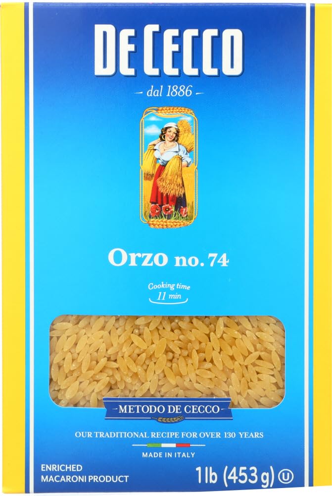 De Cecco Semolina Pasta, Orzo No.74, 1 Pound (pack of 2)