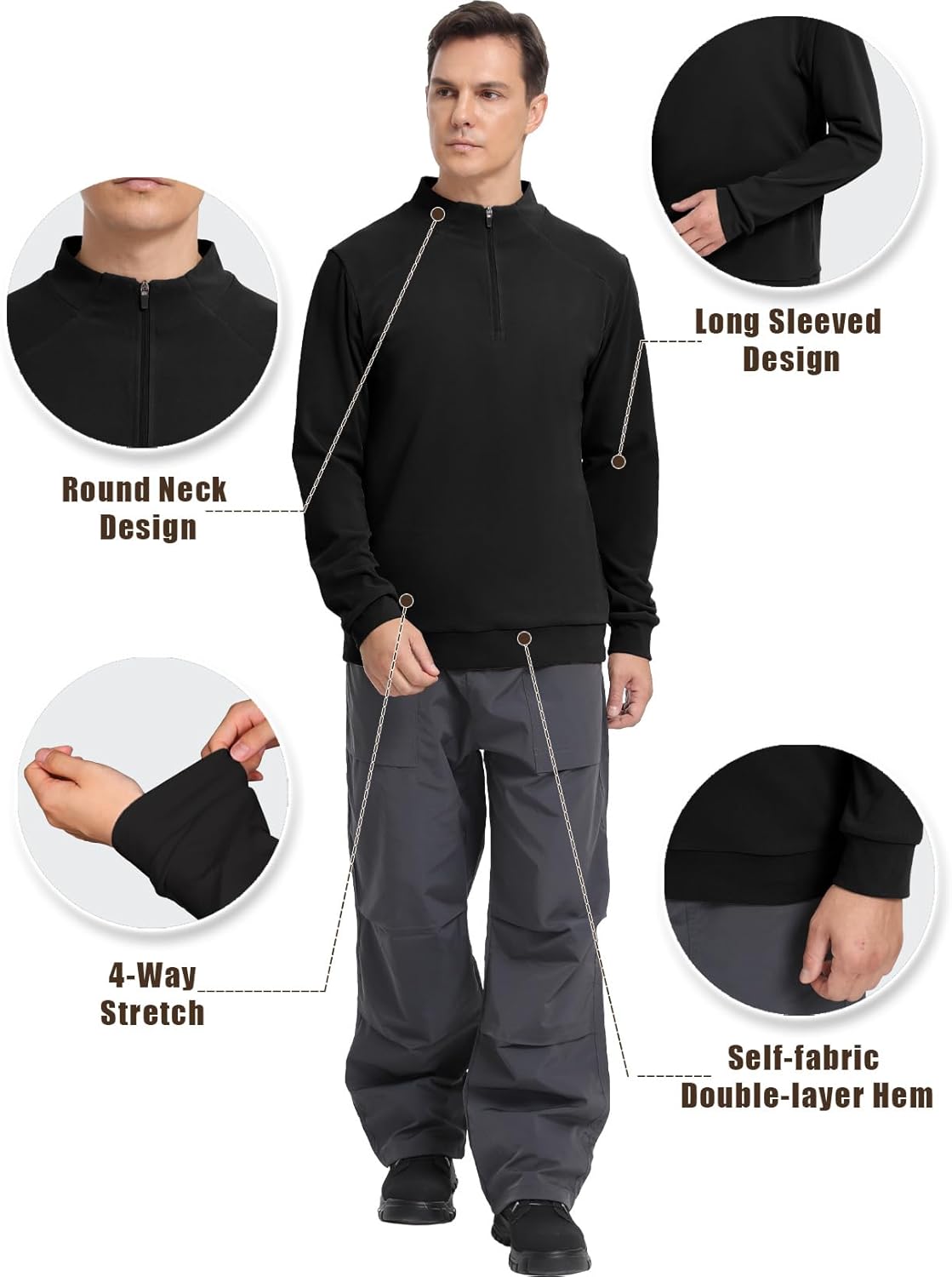 Men's Quarter Zip Pullover Ultra-Soft Thermal Long Sleeve Sweatshirt 1/4 Zip Golf Shirts Running Gym Workout Top - Image 5