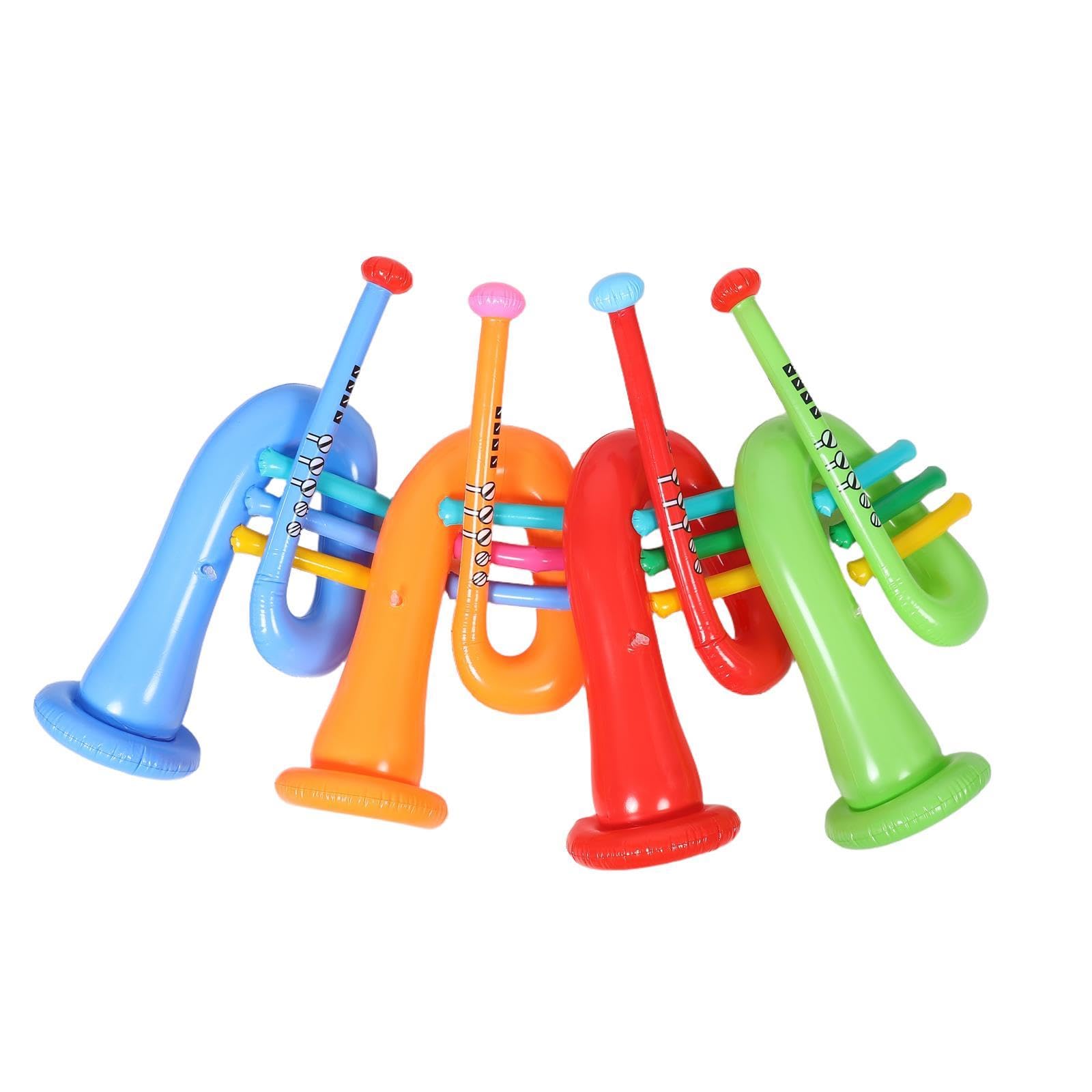 4 trompetas inflables de juguete: trompeta inflable de simulación, juguete musical que hace ruido para fiestas de cumpleaños infantiles y celebraciones deportivas.