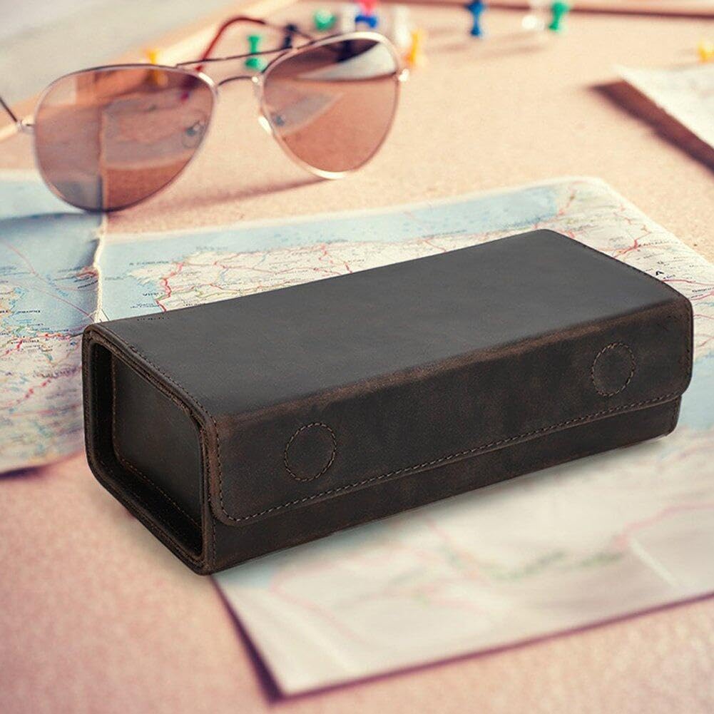 Hard Crazy Horse Leder Brille Hülle Tragbare Reiseschutzhülle Sonnenbrille Aufbewahrungstasche 2 Schlitz Brille Hülle