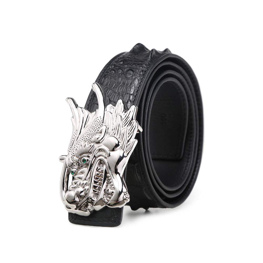 EEKUYDress Belt for Crocodile, Men's Business Waistband 925 Dragon Buckle Smooth Flat Buckle, with Gift Boxes