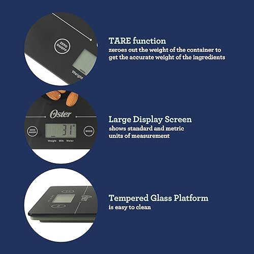 Miniatura 4 de Oster Gridley - Báscula digital de cocina, báscula de alimentos de alta precisión de 11 libras con pantalla LCD, función de tara, medición de gramos