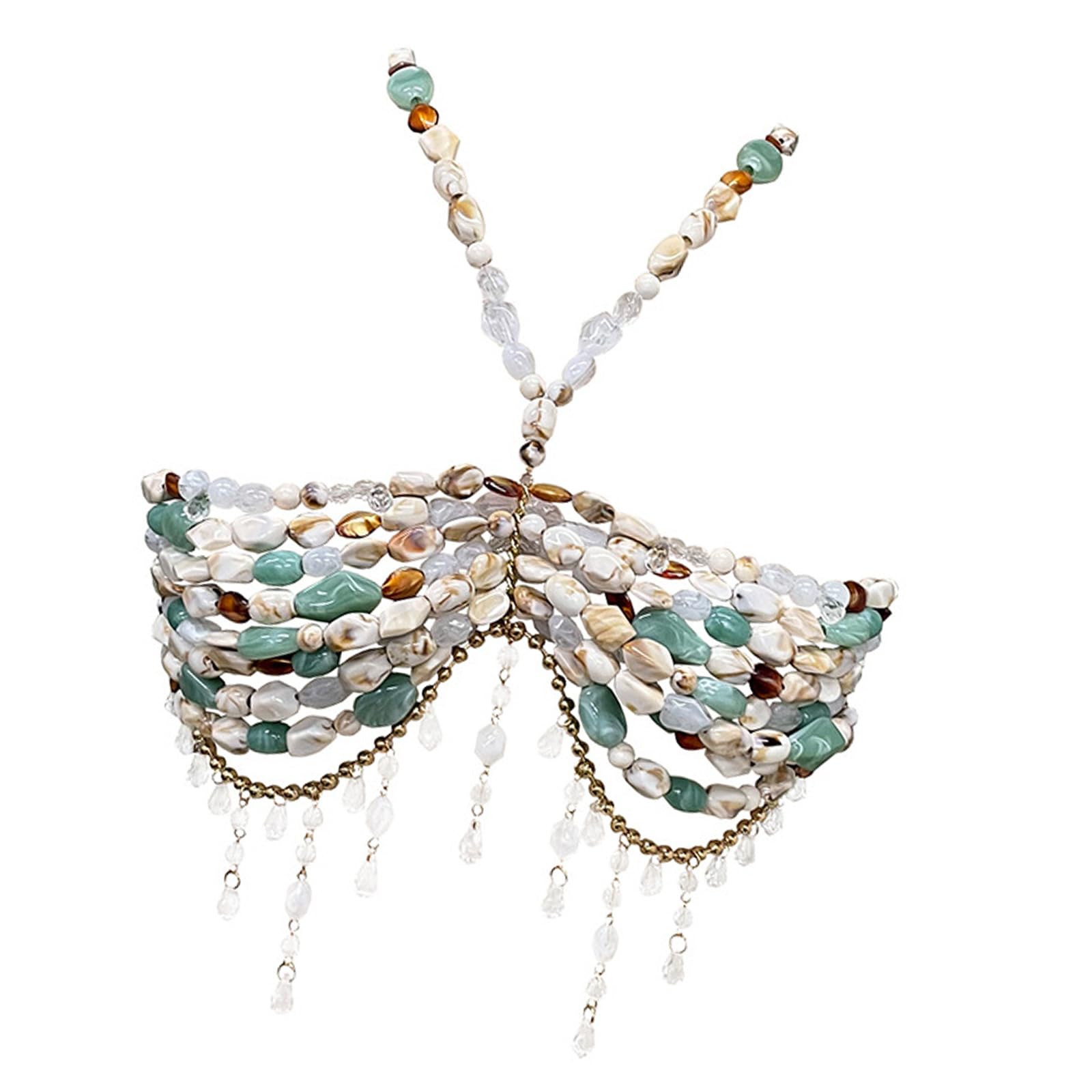Uitndvyte Unisex Multicolor Colorful Irregular Beaded Body Jewelry Harness Bra For Women Beach Parties Halterneck Crystal Tassels Chest Chain Top Festival Tanks Top