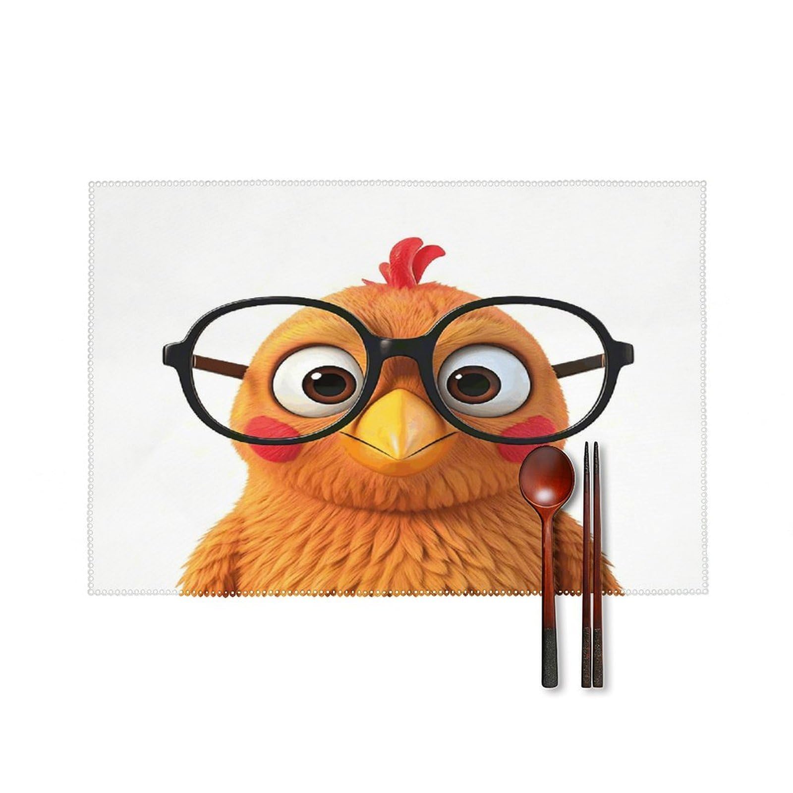 Funny Chicken Placemats Set of 4 Heat Resistant Non-Slip Place Mats for Dining Table Washable Placemat Wipeable Dining Table Mat Canvas Place Mats Dining Table Decor