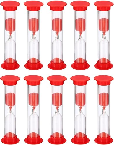 PATIKIL Temporizador de arena de 3 minutos, 10 piezas de reloj de arena pequeño con cubierta de plástico, vidrio de arena de cuenta regresiva para