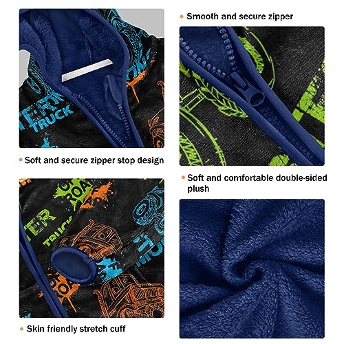 Image of Aflyko Boys' Fleece Monster Truck Car Neon Rock Zip-Up Hoodie Long Sleeve Outerwear Soft Coat Girls Hooded Jacket Kids Outwear Warm Comfy Sweatshirt 7-8T