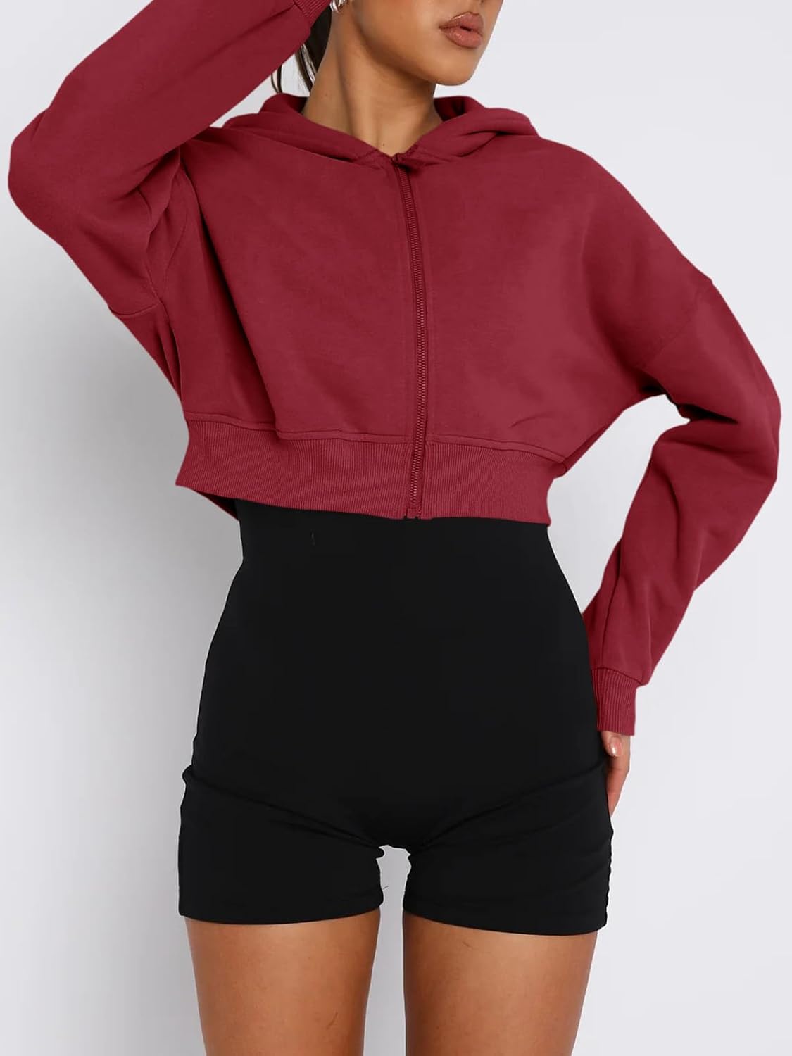 Aurgelmir Women's Cropped Zip Up Hoodie Sweatshirts Long Sleeve Casual Loose Y2K Pullover Tops - Image 3