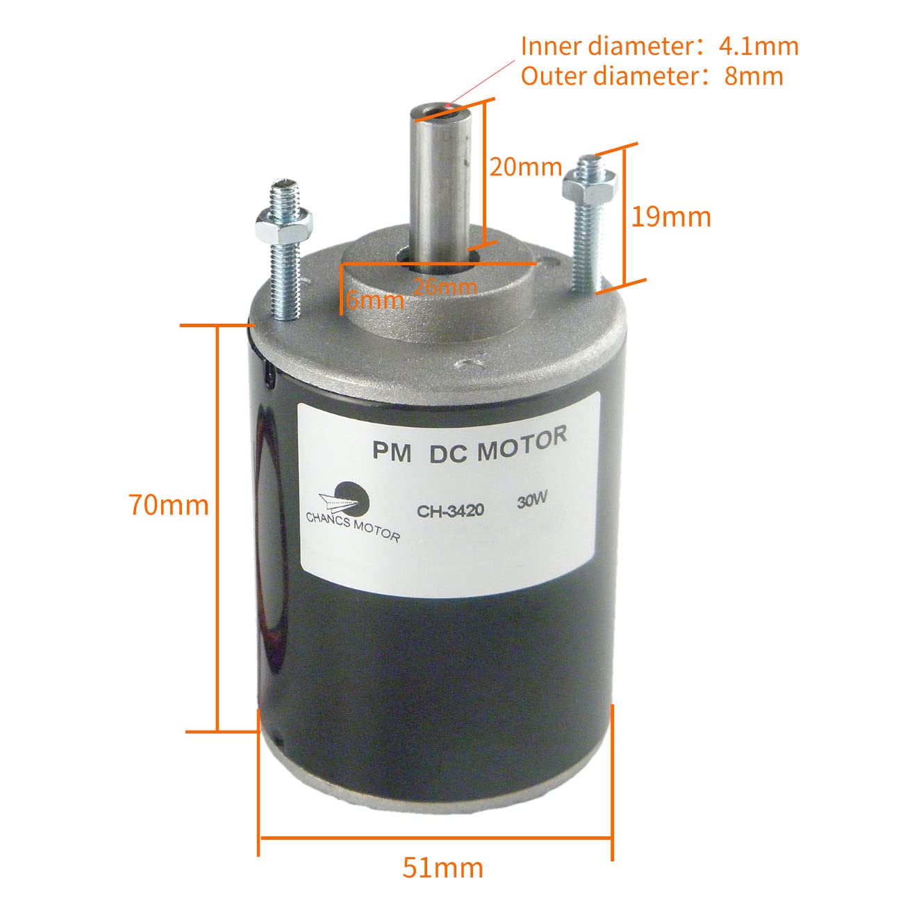 CHANCS Mini Electric Low Noise Motor CH-3420 12V DC 3500RPM Hollow Shaft with 20A PWM DC Motor Speed Controller with Bracket