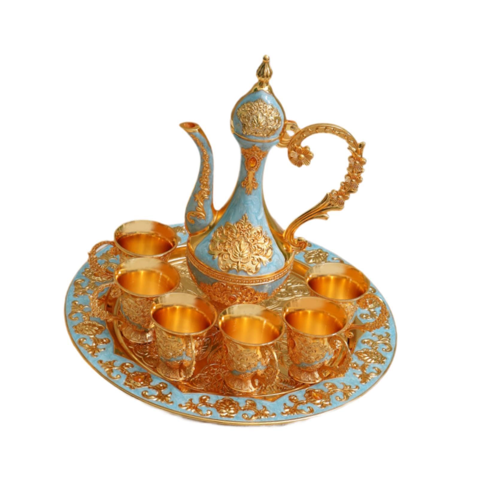 Yajuyi Service à Thé Turc, Comprenant Une Théière, Un Plateau à Café et Six Tasses. Idéal comme Cadeau pour Un Anniversaire, Un Mariage Ou Toute Autre Occasi, Bleu Clair