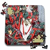 3dRose Cat in a Decorative Christmas Tree on Table - Puzzle, 10 by 10-inch (pzl_269530_2)