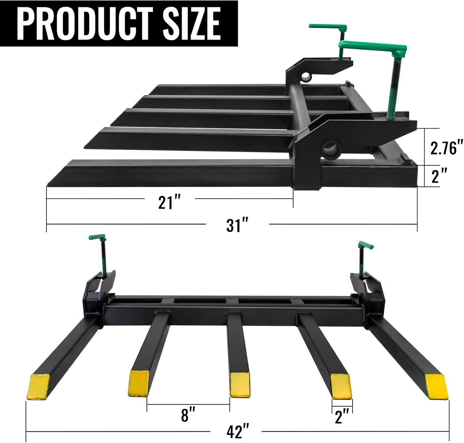 Clamp on Debris Forks to 48" Bucket, Heavy Duty Clamp-On Pallet Fork 2500 lbs Capacity Attachments Fit for Loader Bucket Skid Steer Tractor