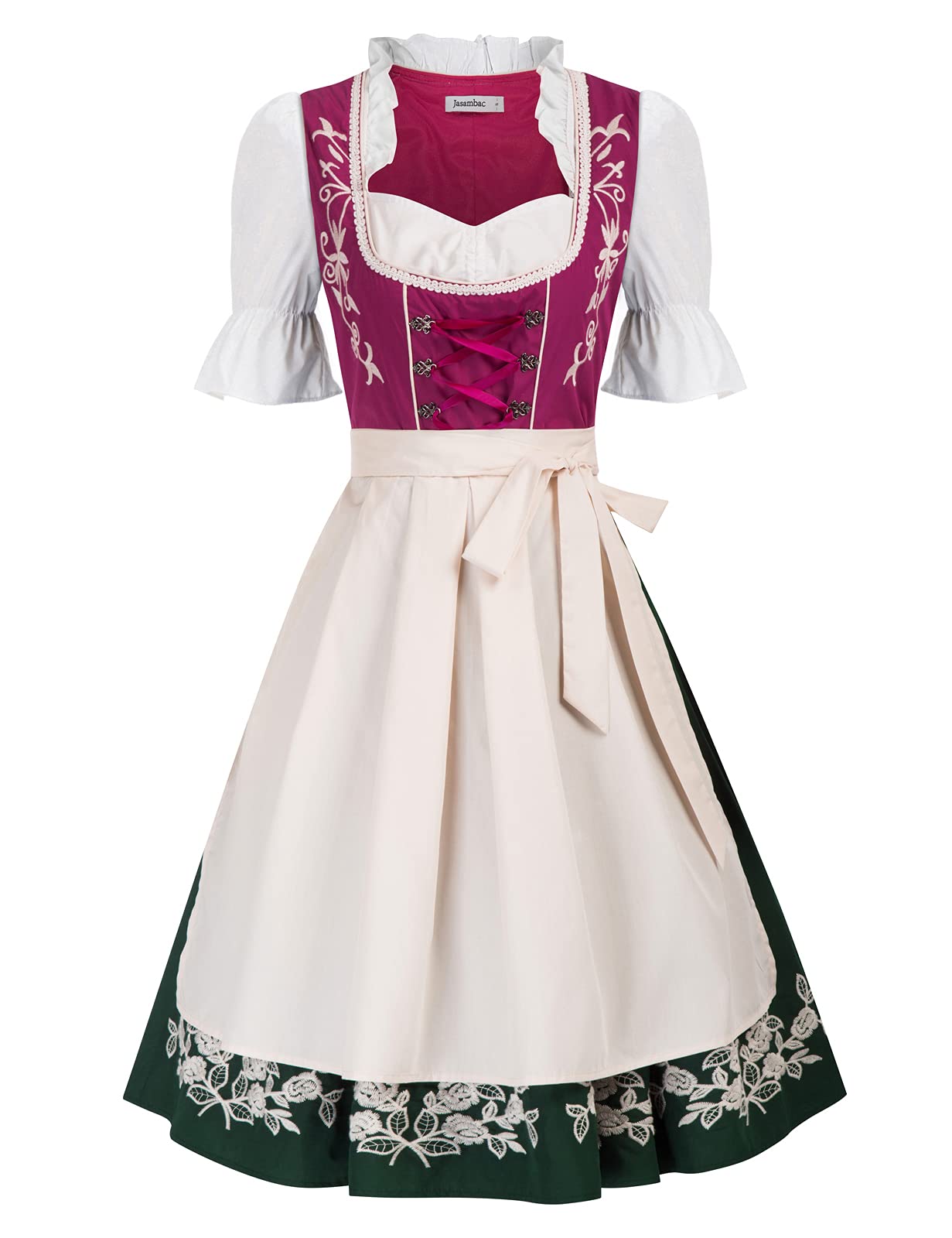 JASAMBAC Damska sukienka Dirndl 3-częściowy kostium na Oktoberfest Dirndl, na karnawał, Oktoberfest