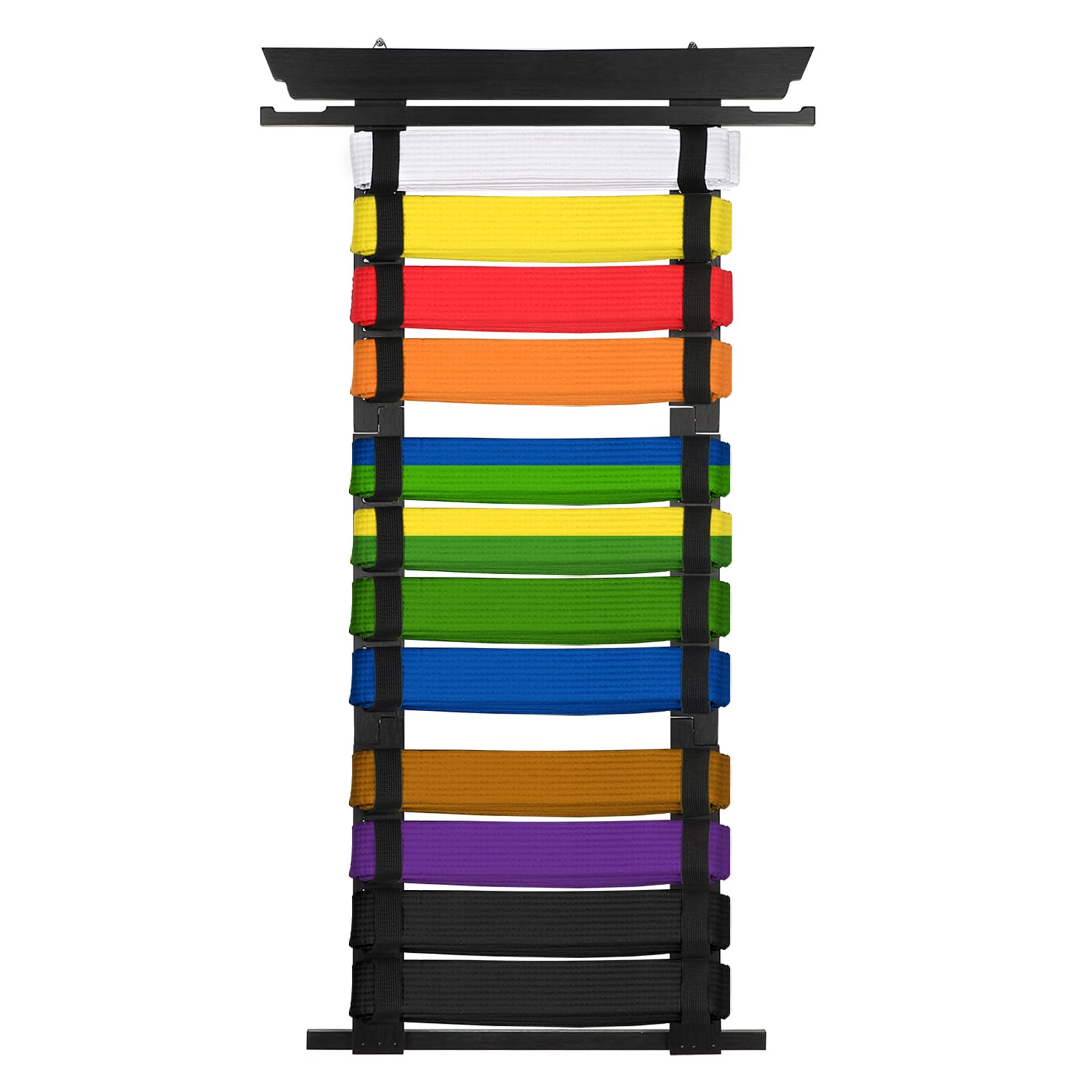 SUMNACON 12 Belts Bamboo Martial Arts Belt Display Rack, Black Detachable Karate Taekwondo Belt Organizer Wall Belt Medal Display Holder for Taekwondo Karate Learners (No Belts)