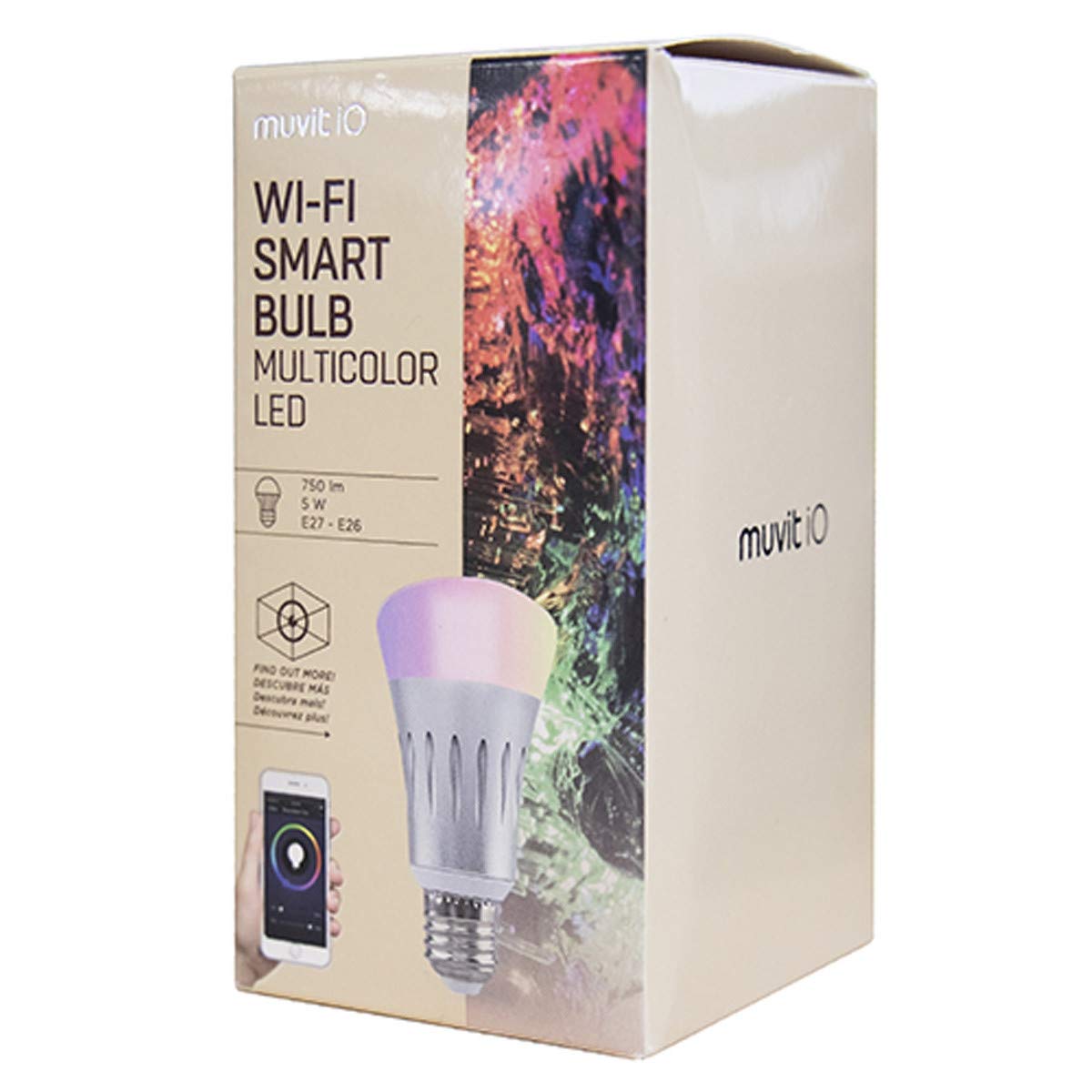 Muvit I/O MIOBULB002 Intelligentes LED-Leuchtmittel, 750 lm, 5 W, 25000 h, unterstützt Sprachassistenten, mehrfarbig