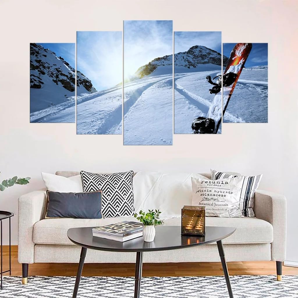 Déco murale de salon en 5 parties pour habiller un grand mur vide style snowboard