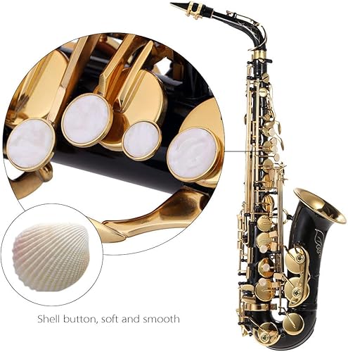 Miniatura 10 de Btuty Eb E-flat Saxofón Alto Profesional Latón Bend Saxo Negro Niquelado Abulón Shell Llaves con estuche de transporte Guantes Correas de paño de