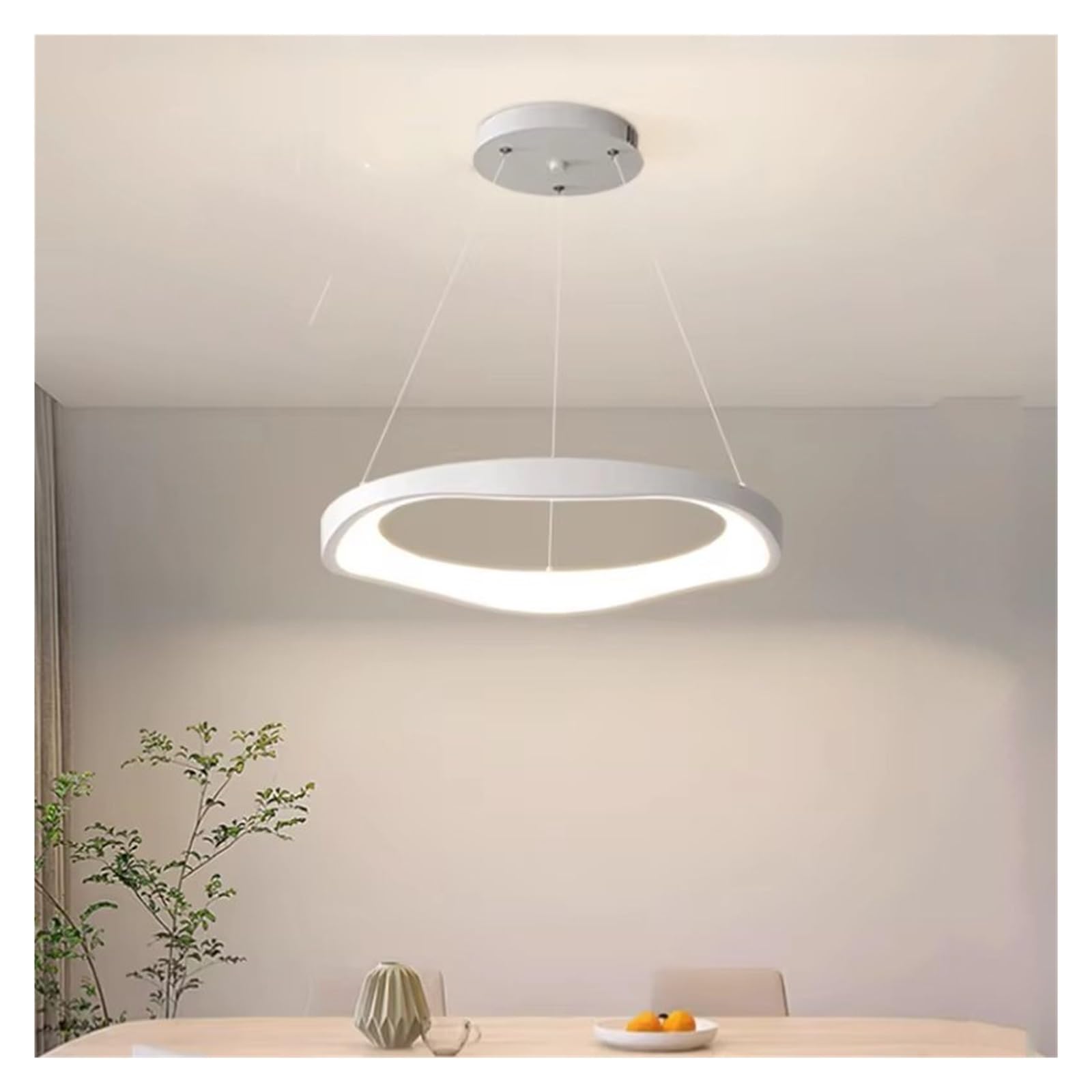 ASerZenith Modern Dining Room Pendant Lamp Circular Restaurant Led Chandelier Bedroom Hanging Lights,Bianco-Dimmable With Remote