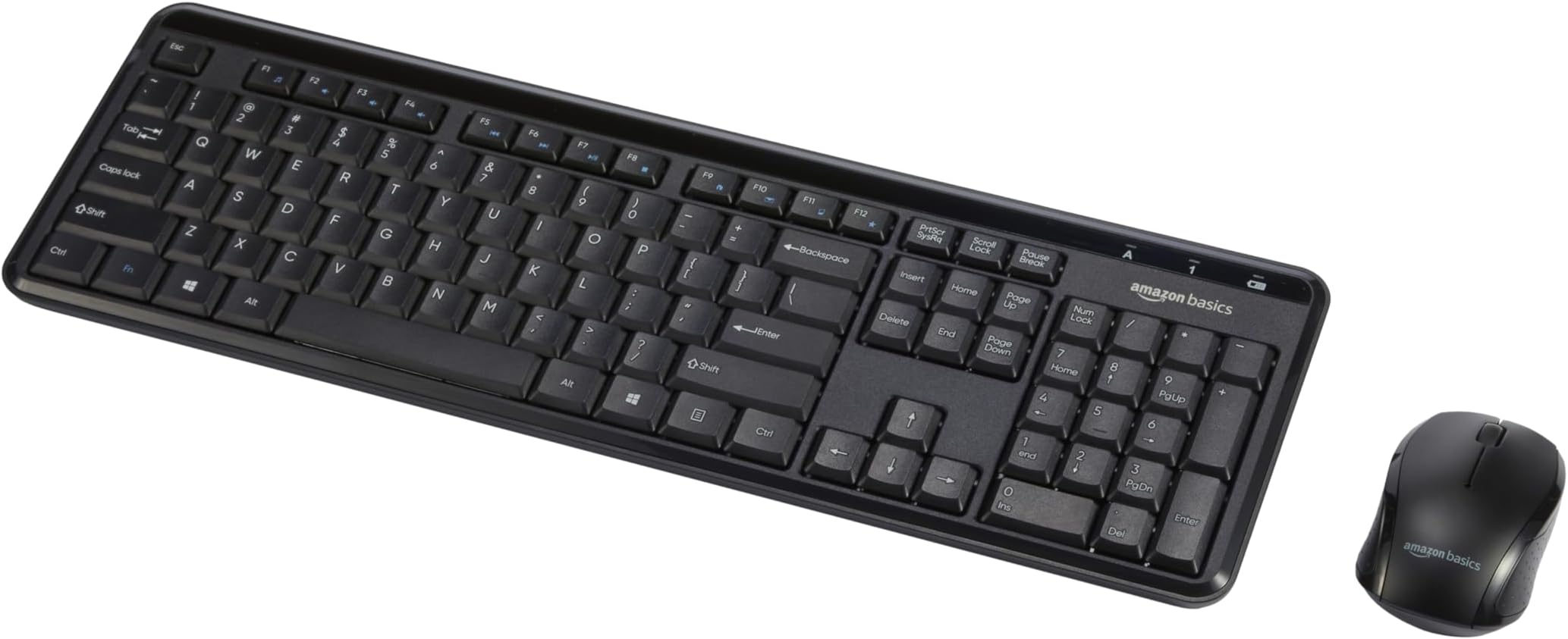 Amazon Basics 2.4GHz Wireless Keyboard and Mouse Combo Set, Quiet and Compact US Layout, Plug and Play, Unifying USB Receiver, Black