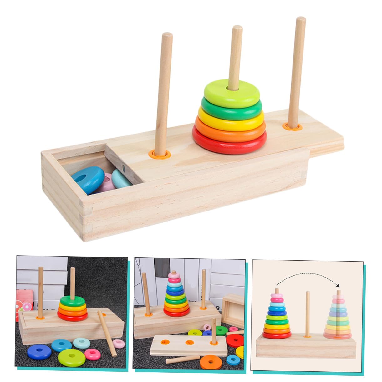Giocattolo Impilabile in Legno a Dieci Strati Torre di Hanoi per Bambini, Stimola Curiosità e Sviluppo Cerebrale, per Gioco Educativo e Apprendimento Precoce