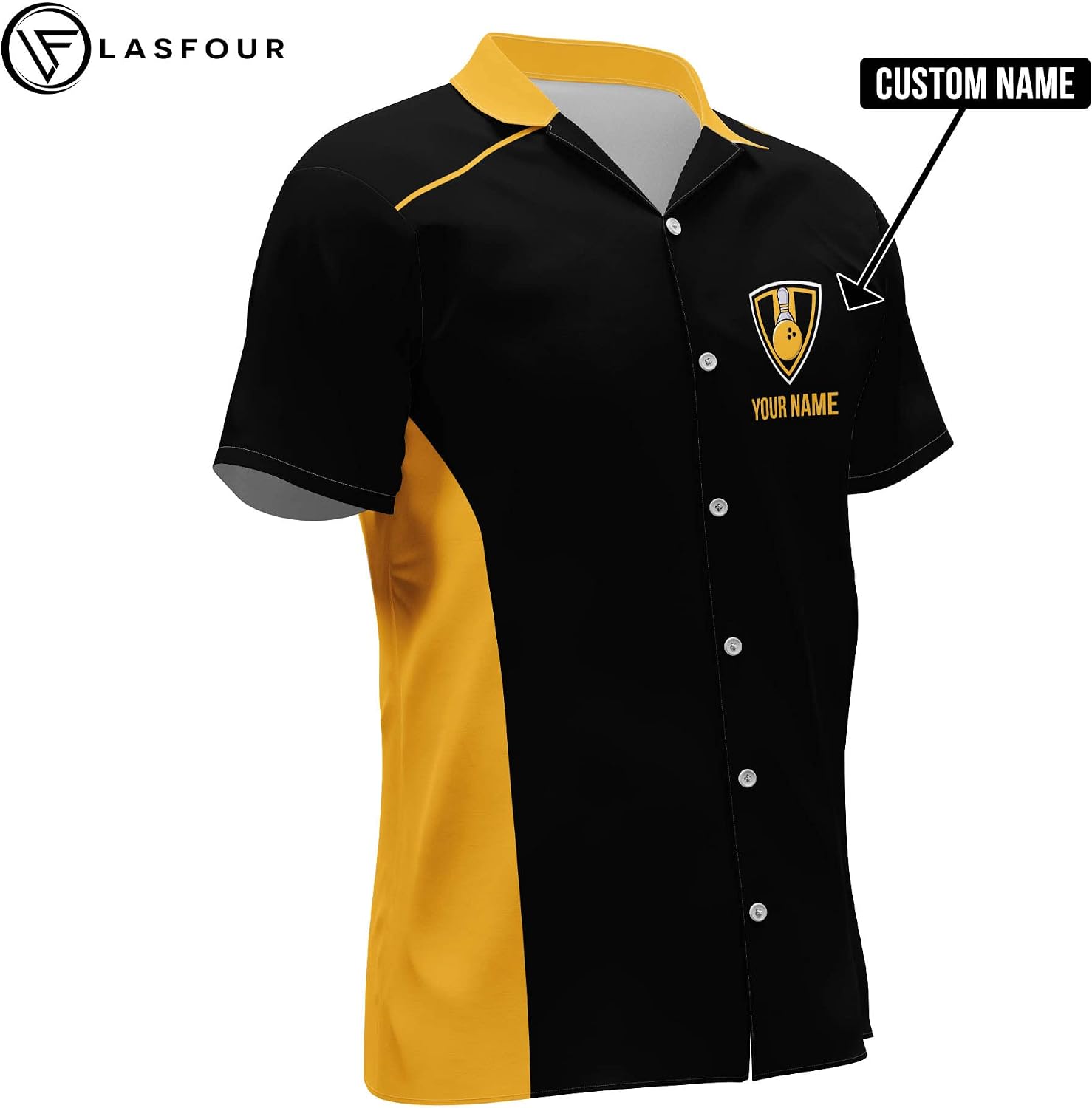 LASFOUR Custom Funny Bowling Shirts for Men Retro, Vintage Bowling Button-Down Short Sleeve Hawaiian Shirt Bowling for Men