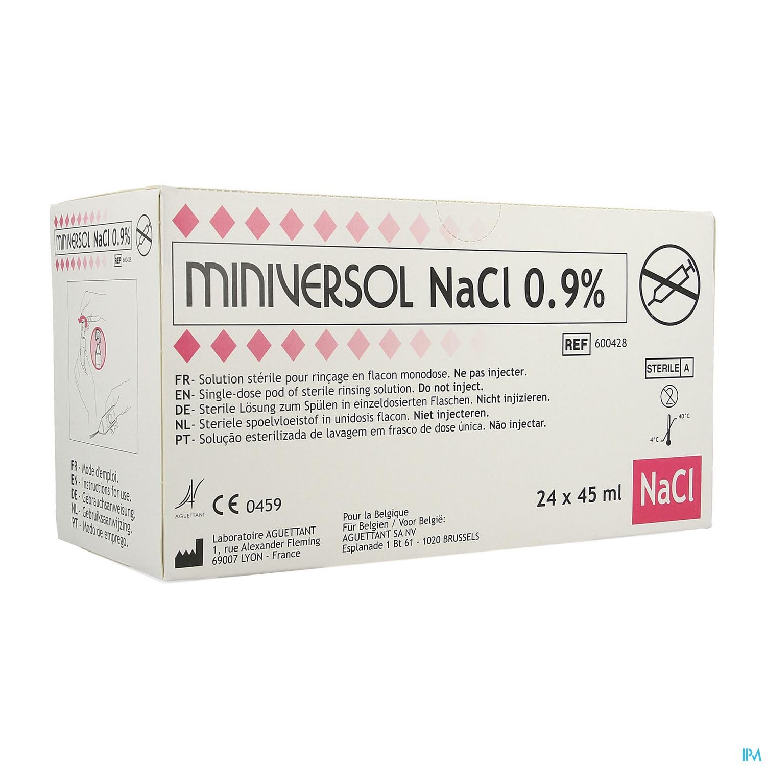 Sérum Physiologique Stérile Unidose 45ml | Pack 24 Physiodoses Grand Format Solution Saline Isotonique NaCl 0,9% | Lavage Nasal Bébé, Enfant, Adulte | Hygiène du Nez et des plaies