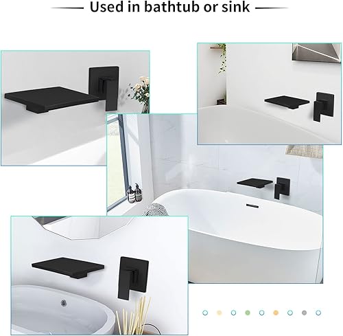 Miniatura 5 de Grifo de bañera de latón para montaje en pared, grifo de bañera romana de una sola manija con válvula áspera, negro mate, 2Y3MK