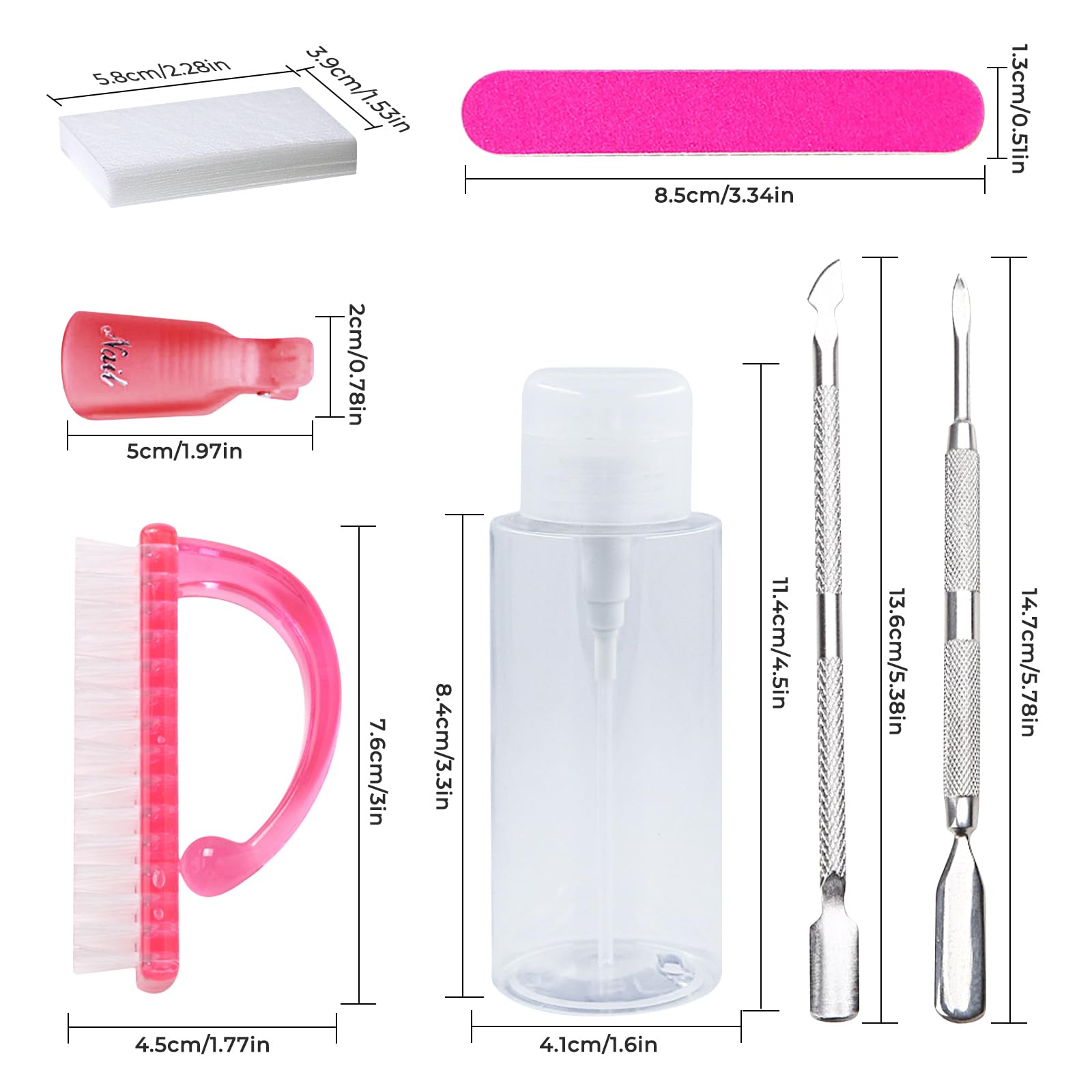Nail Polish Remover Tools Kit with 10 Plastic Nail Clip 100 ml Nail Polish Remover Bottle 540 PCS Cotton Pads Nail Brush and Cuticle Pusher