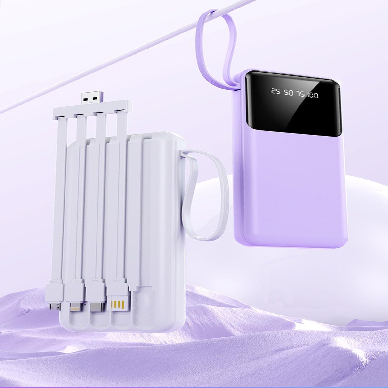 Caricabatterie Portatile Power Bank 20000Mah Display Power Bank, Ricarica Rapida, Power Bank per Ricarica Rapida del Telefono Cellulare, Alimentatore Mobile A 4 Fili,Rosa