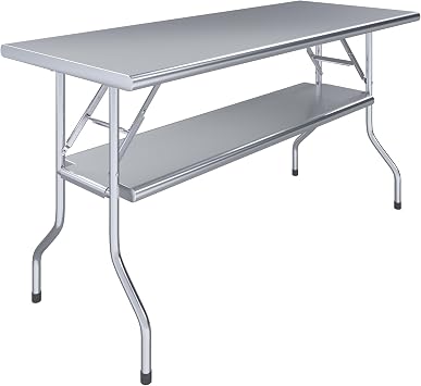 AmGood 24 in. x 60 in. Folding Stainless Steel Work Table with Removable Undershelf, NSF Commercial Prep Table