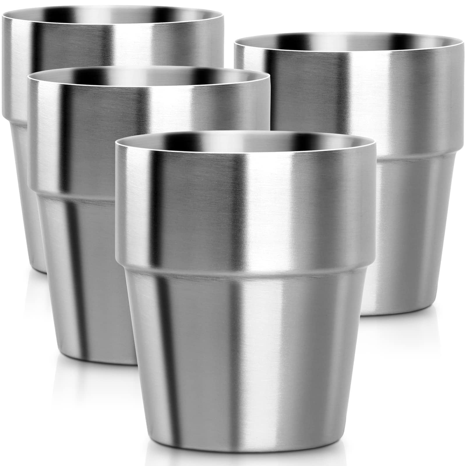 Azonee Stainless Steel Cup, 10 oz Stackable Metal Coffee Cups Set of 4, Small Tea Cup Double Wall Vacuum Insulated Drinking Cups Glasses for Home Restaurant Office Camping Party