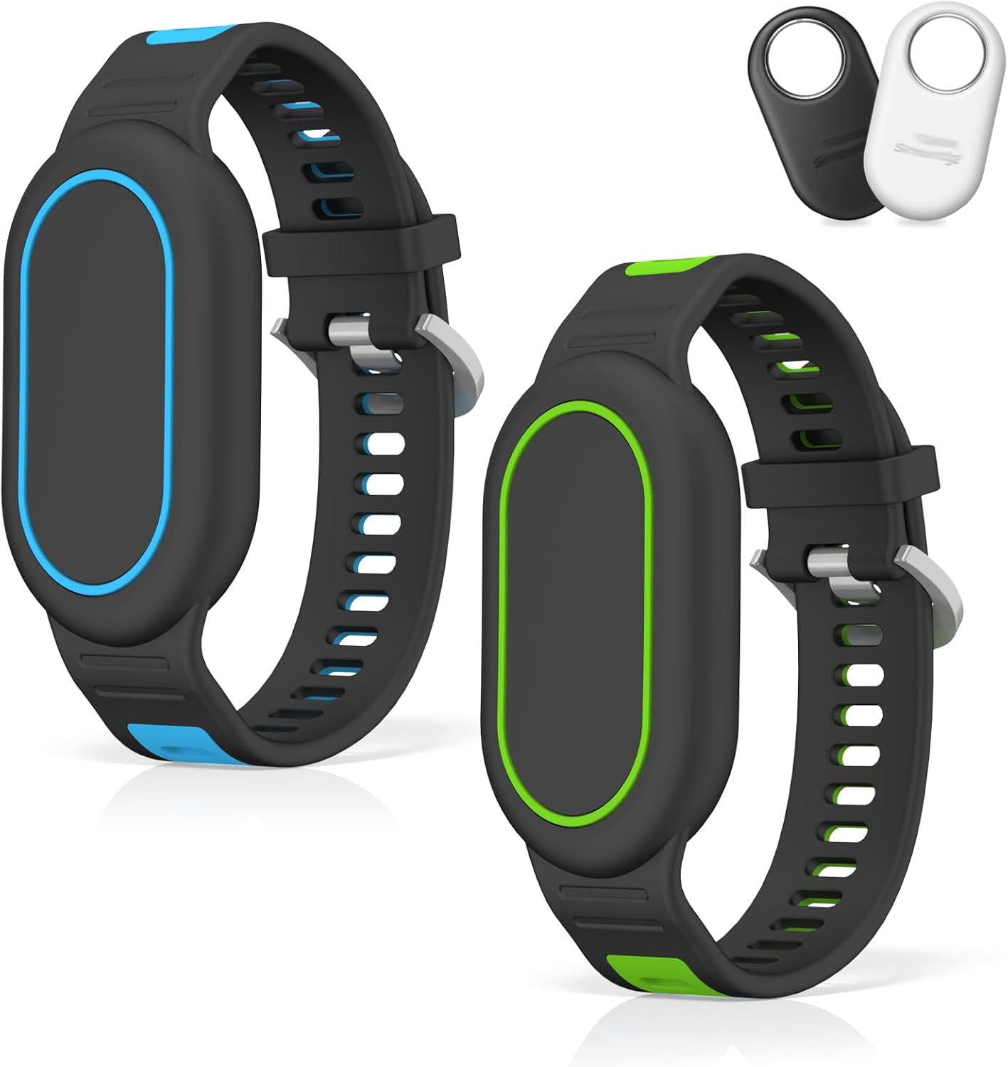 [2-Pack] Waterproof Bracelet Compatible for Samsung Galaxy SmartTag 2 (2023), Soft Silicone Full Coverage Protective Cover Hidden Smart Tag 2 Case for Kids Child Elderly (Blue+Green)