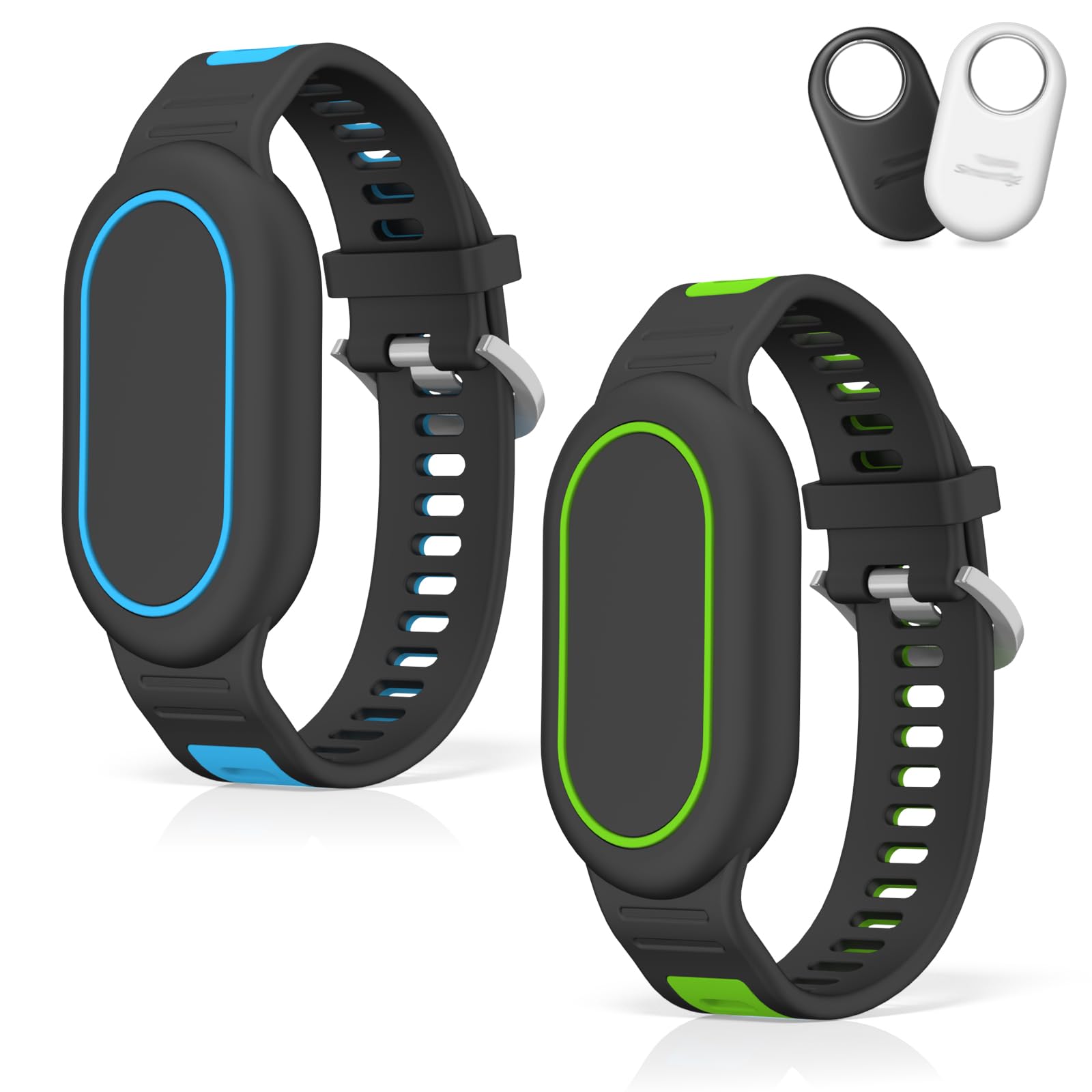 Photo 1 of [2-Pack] Waterproof Bracelet Compatible for Samsung Galaxy SmartTag 2 (2023), Soft Silicone Full Coverage Protective Cover Hidden Smart Tag 2 Case for Kids Child Elderly (Blue+Green)