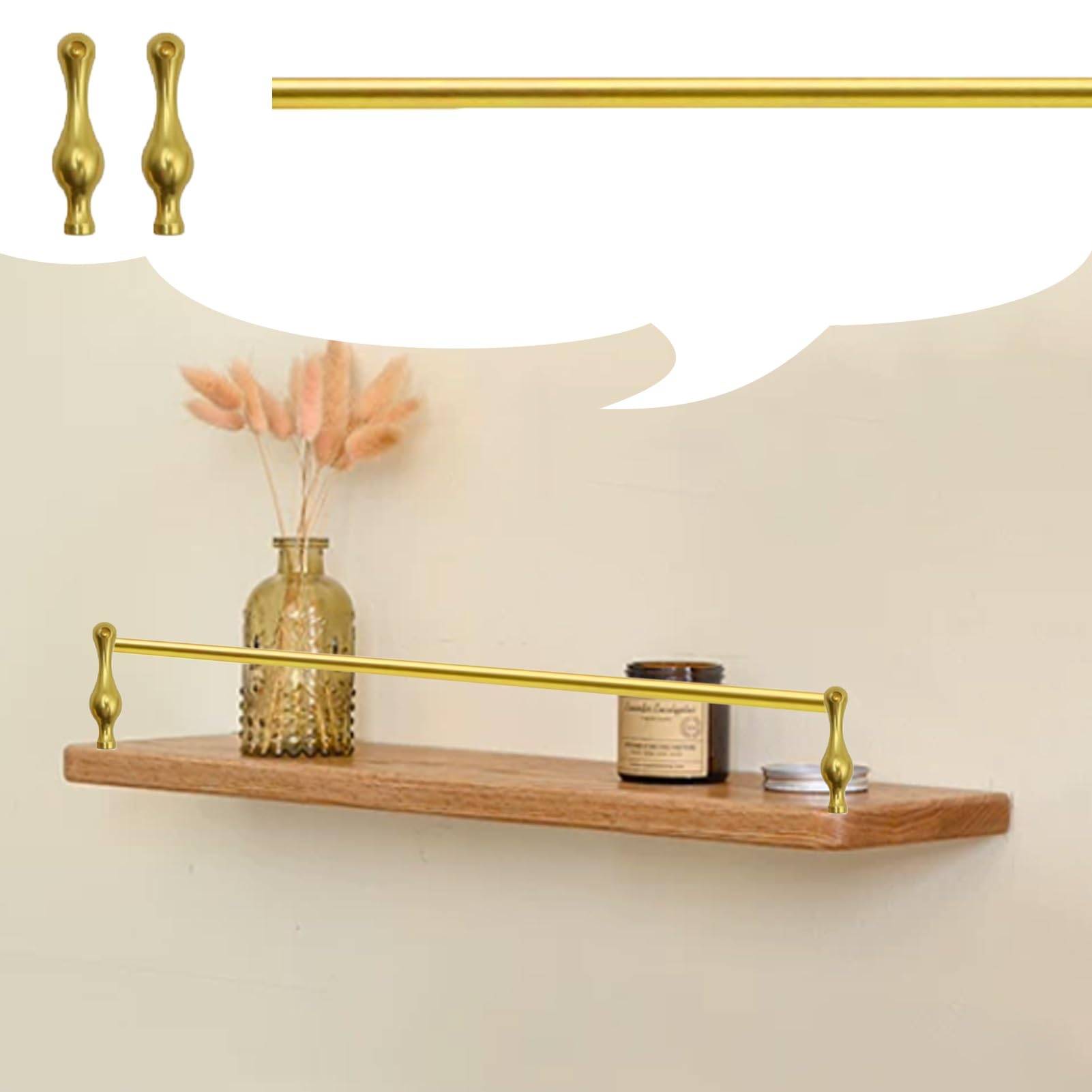 Metal Guardrail Rail for Wood Shelf, Aluminum Decor Tipping Gallery Rails Kit with Screws and End Post, Gallery Rail for Bookshelves/Furniture Guard(Gold/B,45inch/114.3cm)