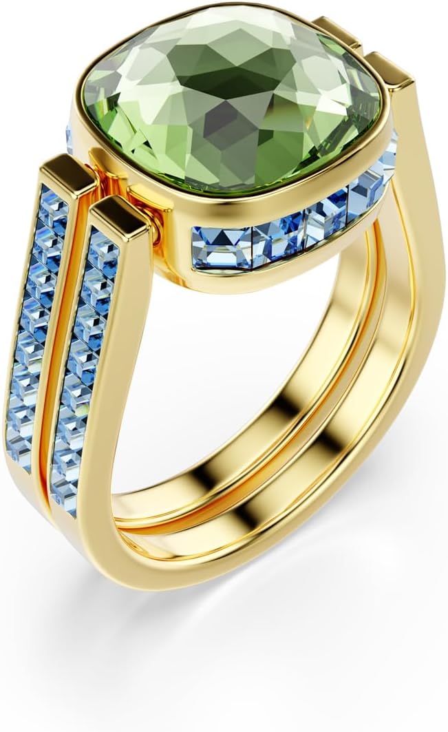 Swarovski Chroma Twist Cuff Bracelet, Cushion Cut Stones, Multi-Color Crystals, Gold Tone Finish Double Row Band - Image 3