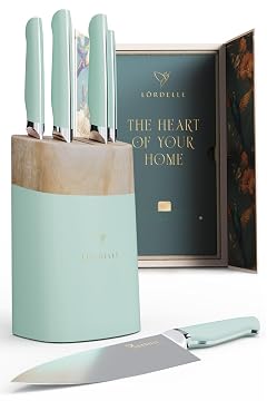LORDELLE Knife Block Set - 5 Piece Set - Coastal Green - Lifestyle Home Kitchen Design - German