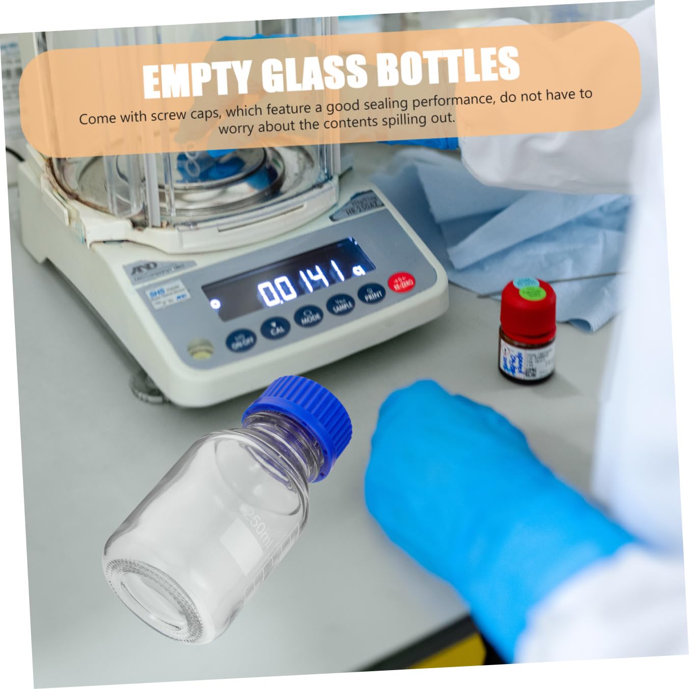iplusmile Bottiglia di Reagente Graduata in Vetro 250ml 4 Pezzi Blu | Tappo a Vite Incluso, Uso per Laboratori e Aule, Capacità 250ml per Set da 4