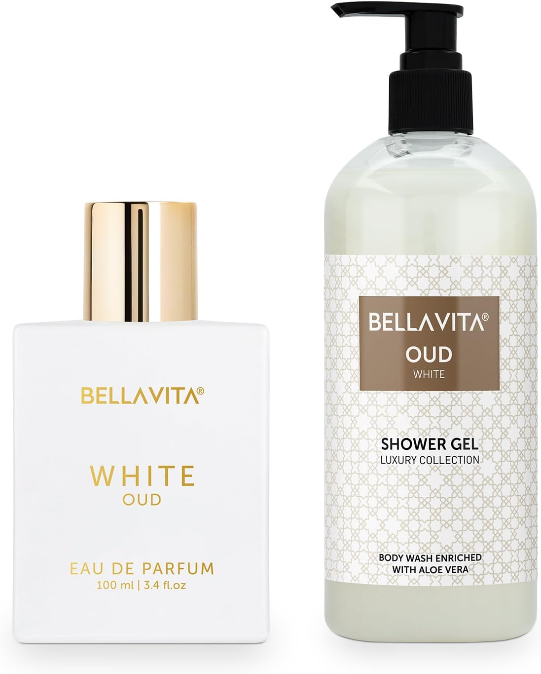 Bella Vita Luxury White Oud EDP Premium Long Lasting Fragrance Perfume 100ml & Shower Gel for Deep Cleansing, Hydrating, Softer Skin with Aloe Vera 500ml