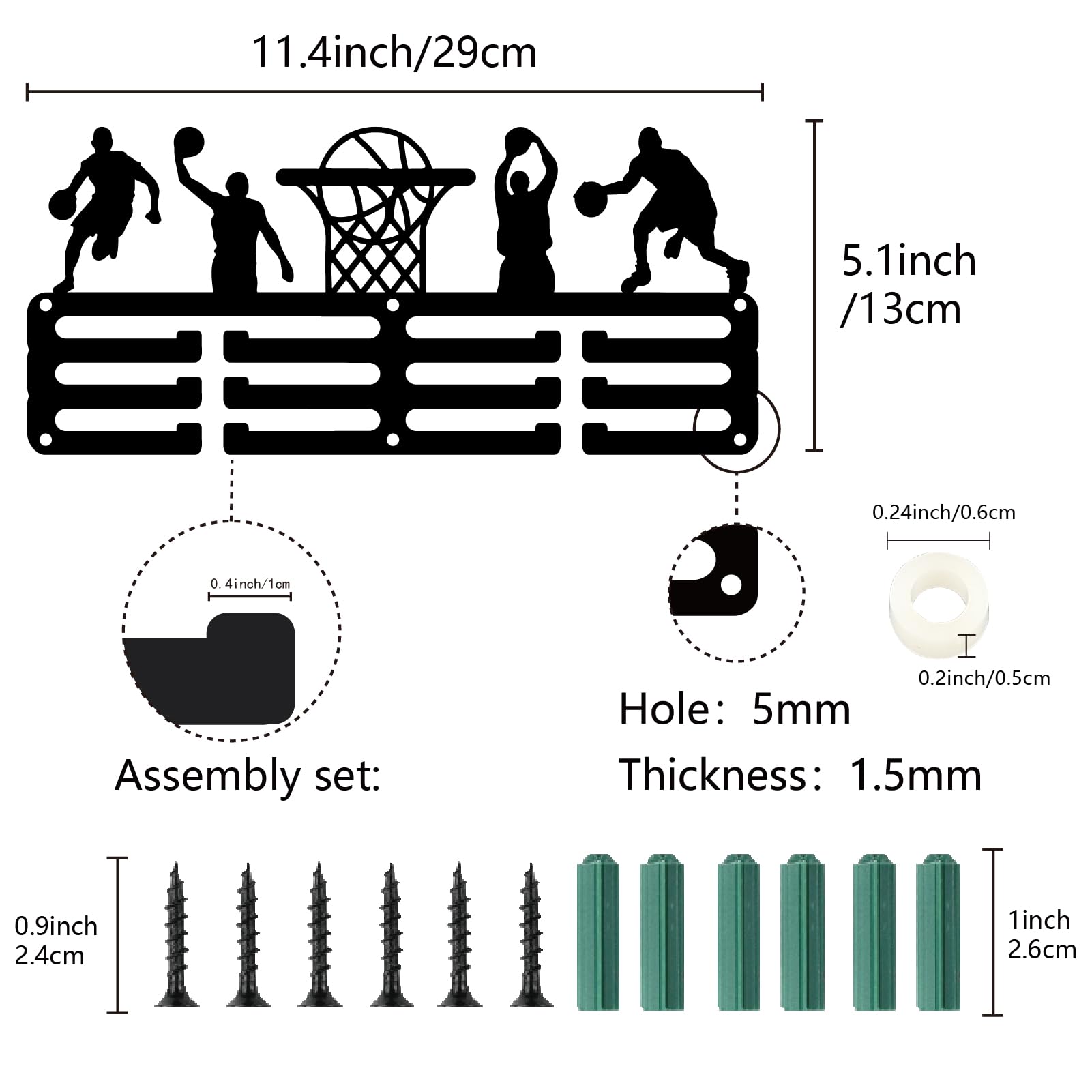 CREATCABIN Porta Medaglie da Basket Appendiabiti per Medaglie Espositore per Premi da Appendere alla Parete Decorazione della Stanza 3 Linea Design Contiene 60+ medaglie Regalo per Atleti di 29x13cm