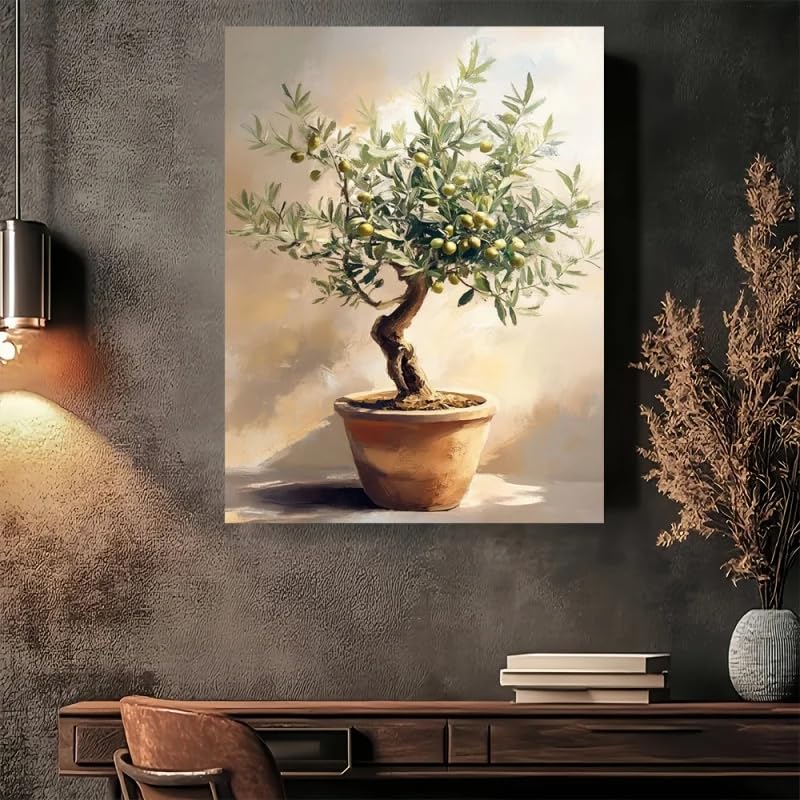 Tableau sur toile olivier en pot 3 pièces 20x30 cm cadre bois