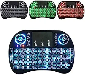 Gtek Mini Teclado Sem Fio com Touchpad e Mouse Retroiluminado em 3 Cores (Azul/Verde/Vermelho) - Compatível com Android Boxes/Smart TVs/IPTV Boxes - Faixa de Operação de 15 Metros (Máx.)