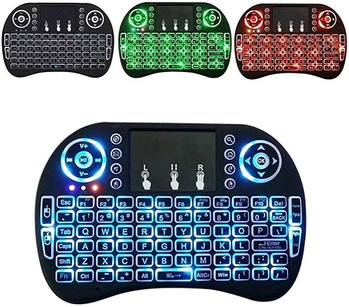 Gtek Mini Teclado Sem Fio com Touchpad e Mouse Retroiluminado em 3 Cores (Azul/Verde/Vermelho) - Compatível com Android Boxes/Smart TVs/IPTV Boxes - Faixa de Operação de 15 Metros (Máx.)