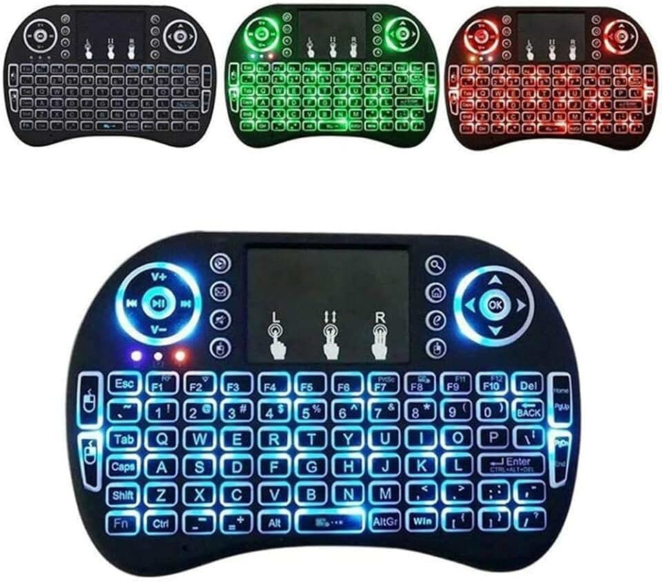 Gtek Mini Teclado Sem Fio com Touchpad e Mouse Retroiluminado em 3 Cores (Azul/Verde/Vermelho) - Compatível com Android Boxes/Smart TVs/IPTV Boxes - Faixa de Operação de 15 Metros (Máx.)