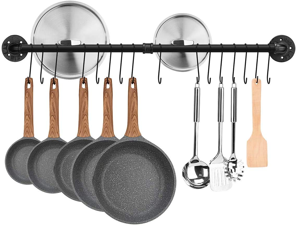 Toplife Wall Mounted Pan And Utensils Organizer Rack With Hooks For Kitchen