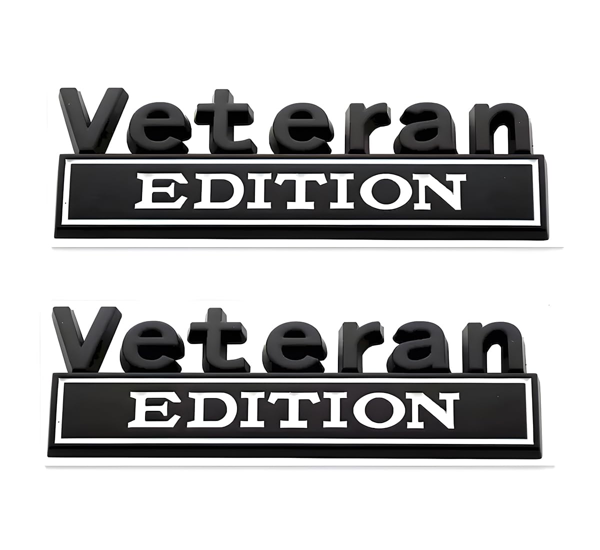 Pair Set Veteran Edition Emblem 3D Letters Badge Decal Replacement for Vehicle, Truck, SUV, Door Decoration (Black White)