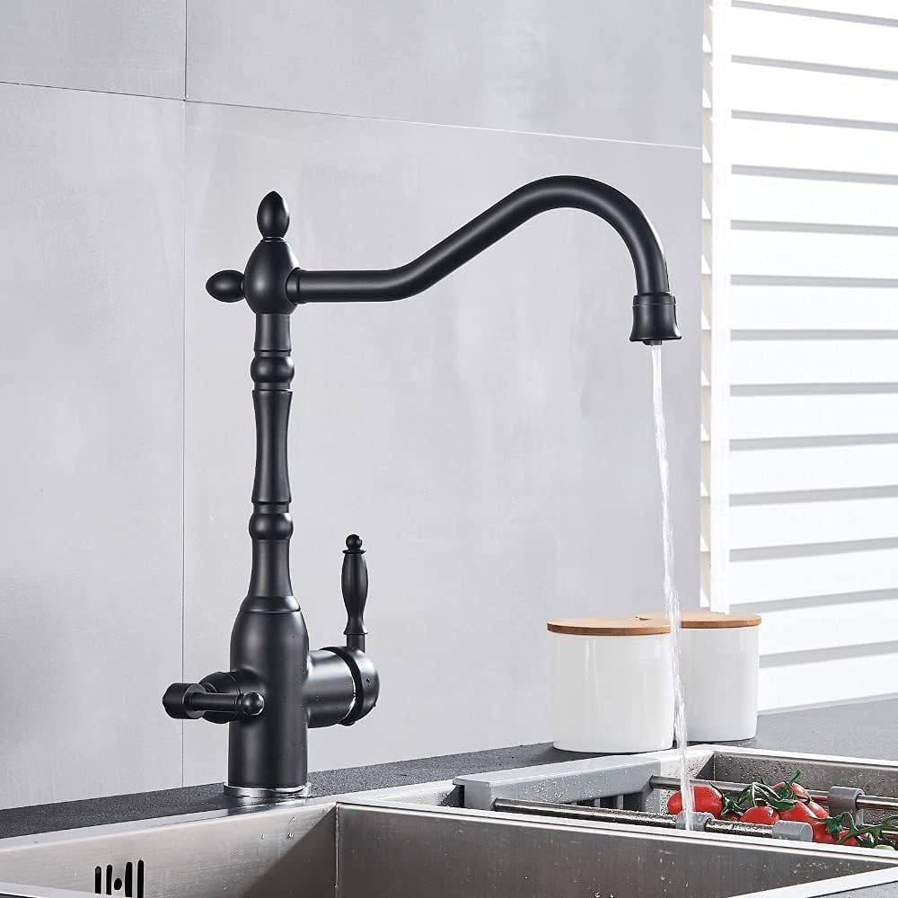 Yjyjy Black Faucet For Bar Farmhouse Commercial, Gold Pure 360 Rotation Kitchen Sink Crane, Handle Water Function Mode Filter Mixer Taps