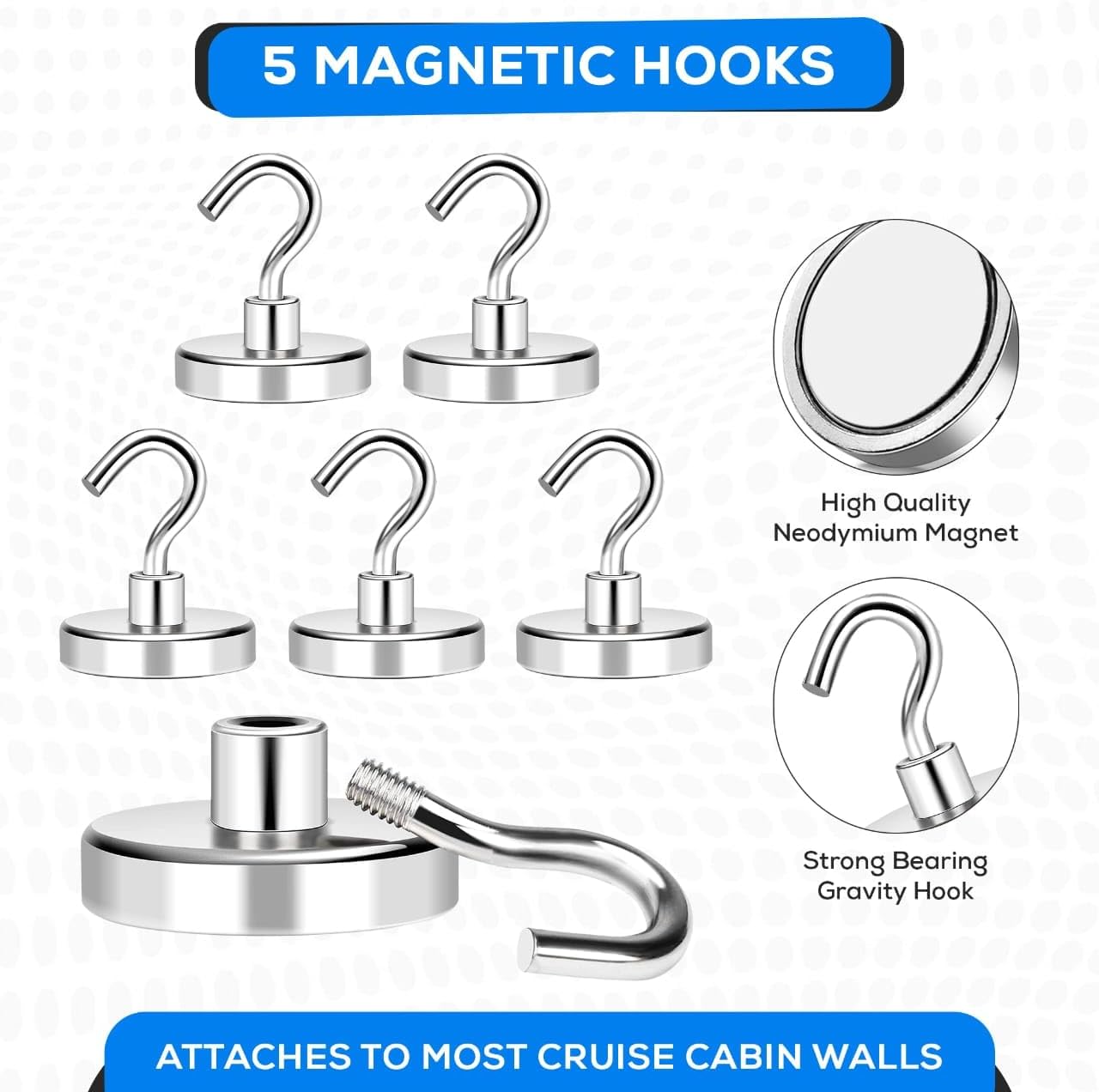 Cruise Ship Essentials - Luggage Tag Holders, Magnetic Dry Erase Whiteboard w/Markers, Power Adapter, 5 80lb Magnetic Hooks (for Carnival)
